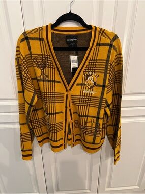 Harry Potter Hufflepuff Plaid Button-Front Cardigan in Mustard Yellow